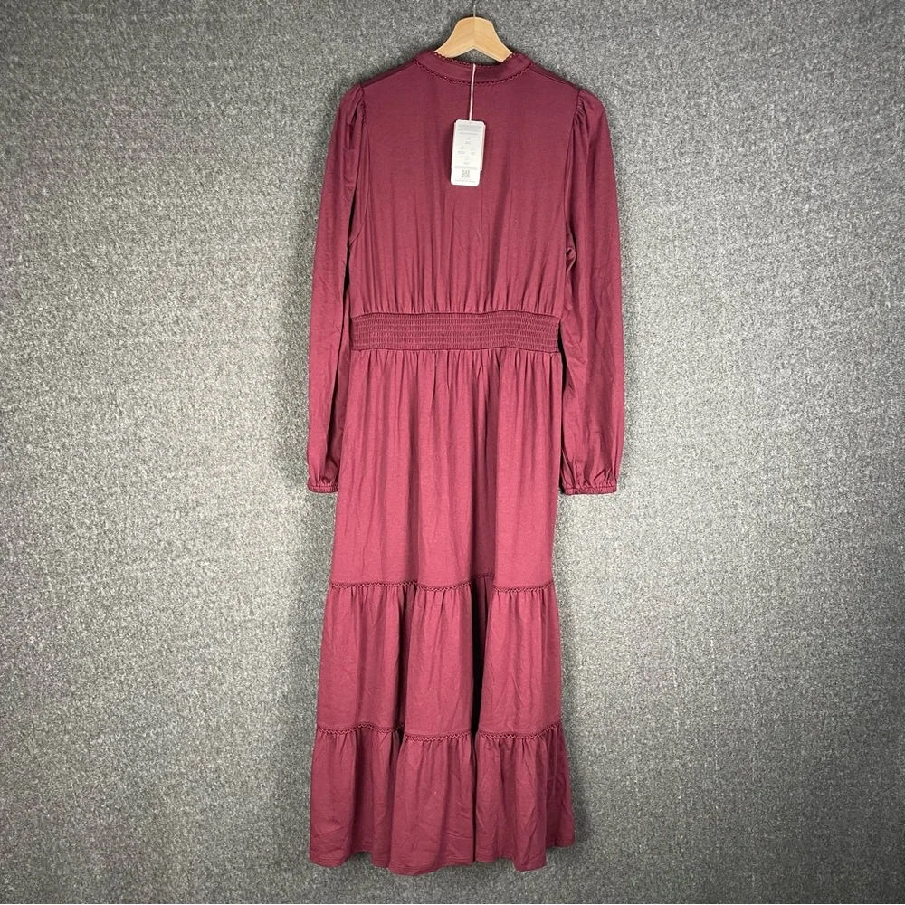Boden 10R Women's Shirred Waist Tier Midi Dress Western Boho Prairie Cottage NEW - Picture 6 of 13